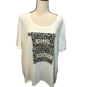 Chico’s White Hello Weekend Graphic with Animal Print T-Shirt